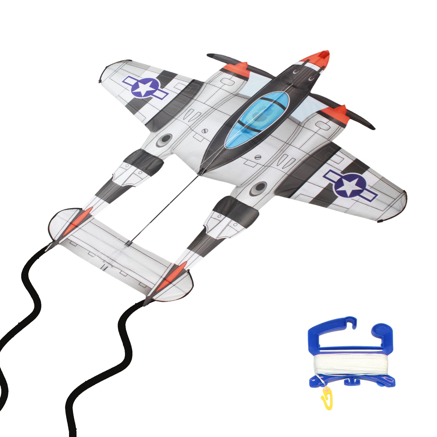 X Kites Air Watch P-38 DLX 3D Nylon Kite photo showing handle