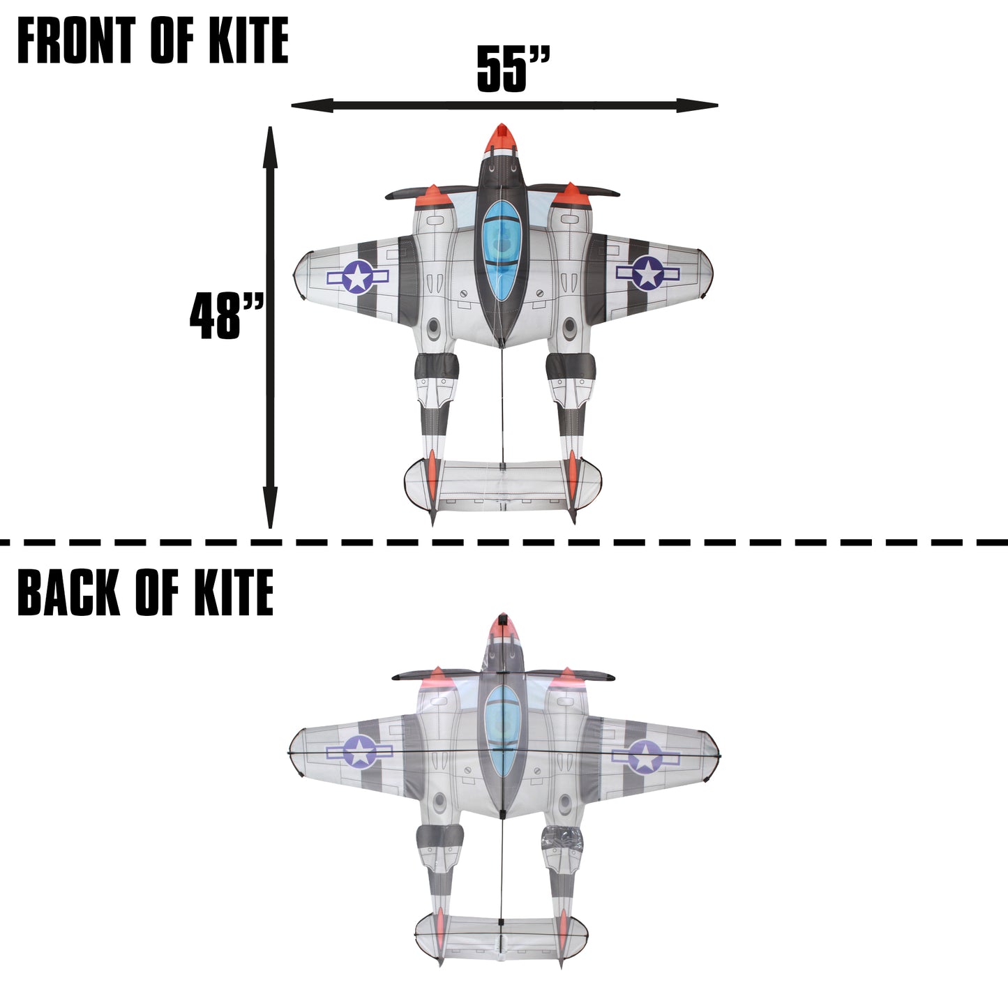 X Kites Air Watch P-38 DLX 3D Nylon Kite dimensions