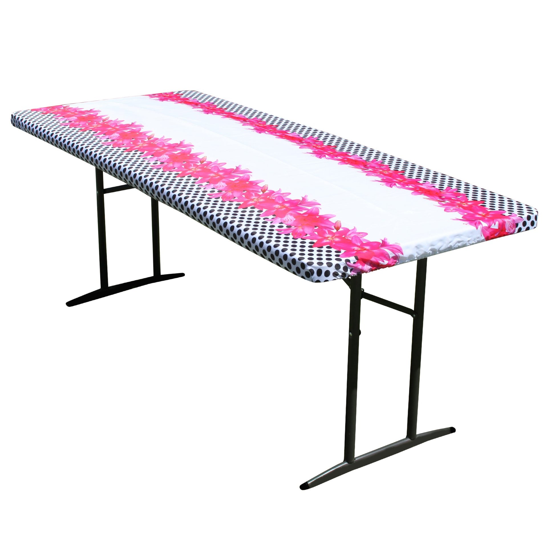 TableCloth PLUS 72" Lilies Fitted Polyester Tablecloth for 6' Folding Tables displayed adorning a folding table