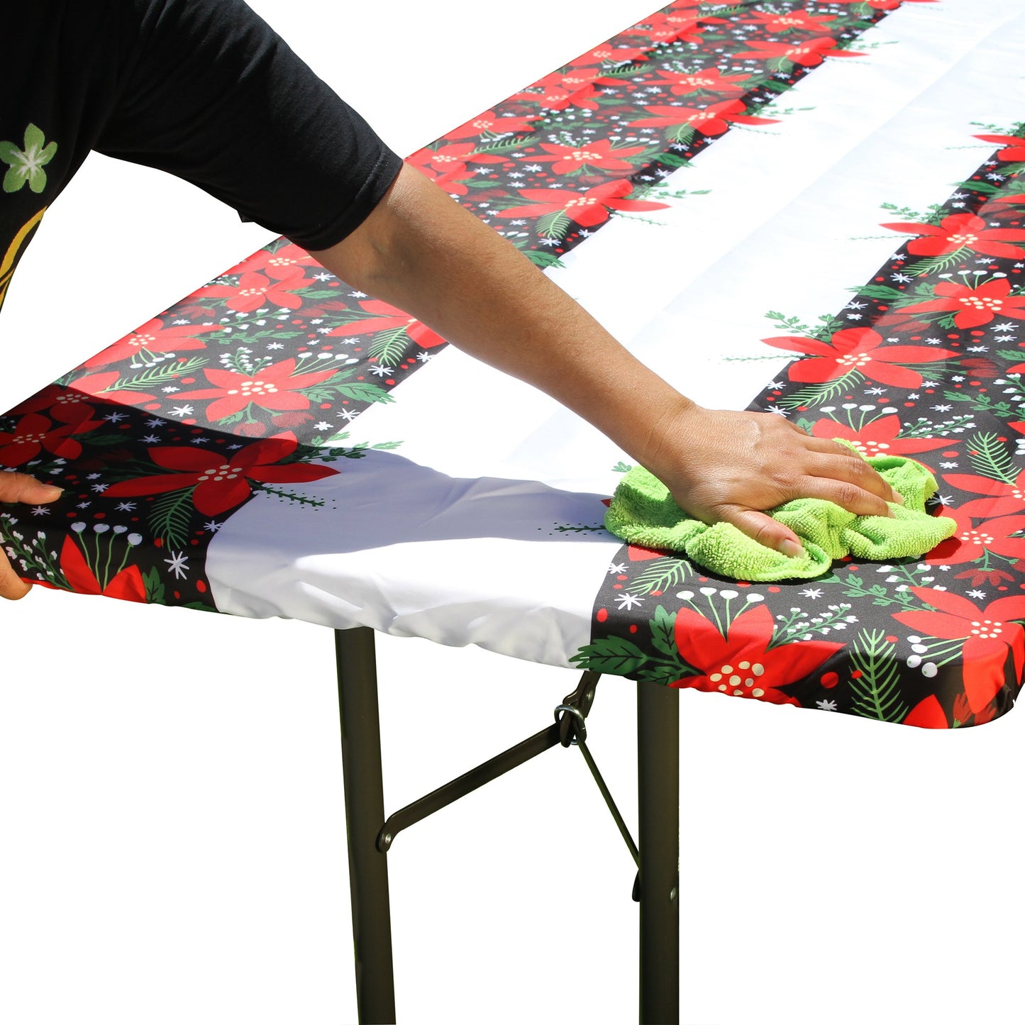 TableCloth PLUS 72" Winter Fitted Polyester Tablecloth for 6' Folding Tables can be wiped clean with a cloth