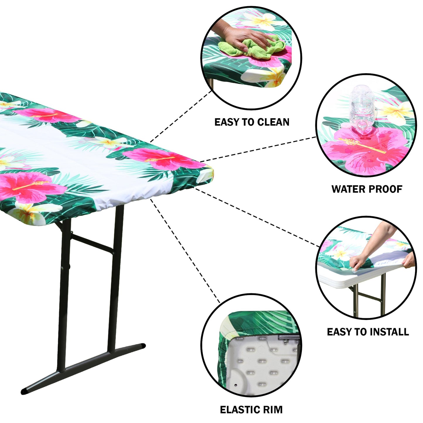 TableCloth PLUS 72" Summer Fitted Polyester Tablecloth for 6' Folding Tables is easy to clean, water proof, easy to install, and has an elastic rim