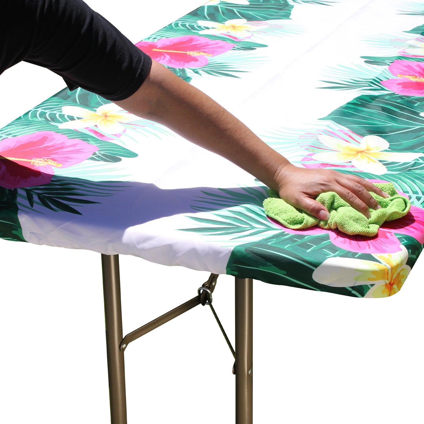 TableCloth PLUS 72" Summer Fitted Polyester Tablecloth for 6' Folding Tables can be wiped clean with a cloth