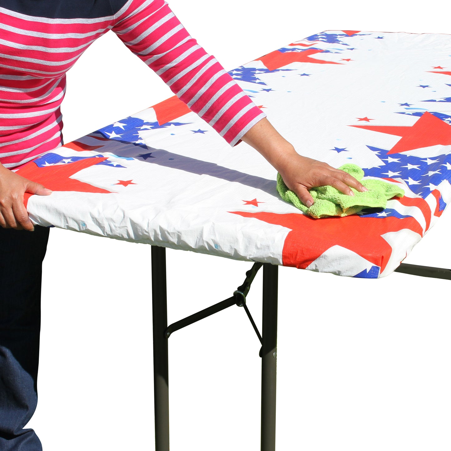 TableCloth PLUS 72" Patriotic Fitted PEVA Vinyl Tablecloth for 6' Folding Tables can be wiped clean with a cloth