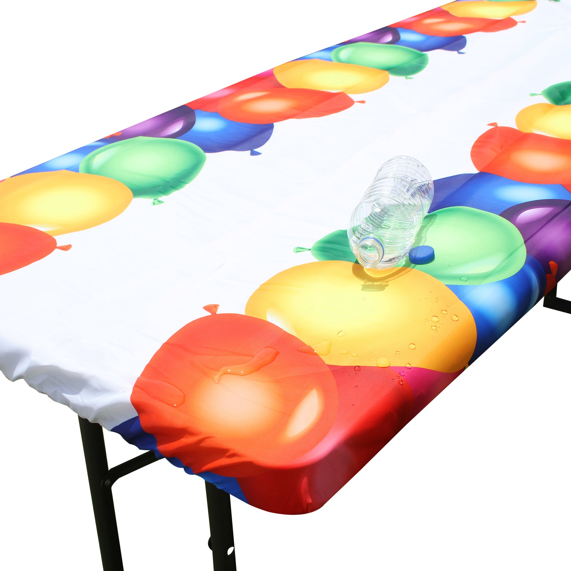 TableCloth PLUS 72" Balloons Fitted PEVA Vinyl Tablecloth for 6' Folding Tables is easy to clean, water proof, easy to install, and has an elastic rim
