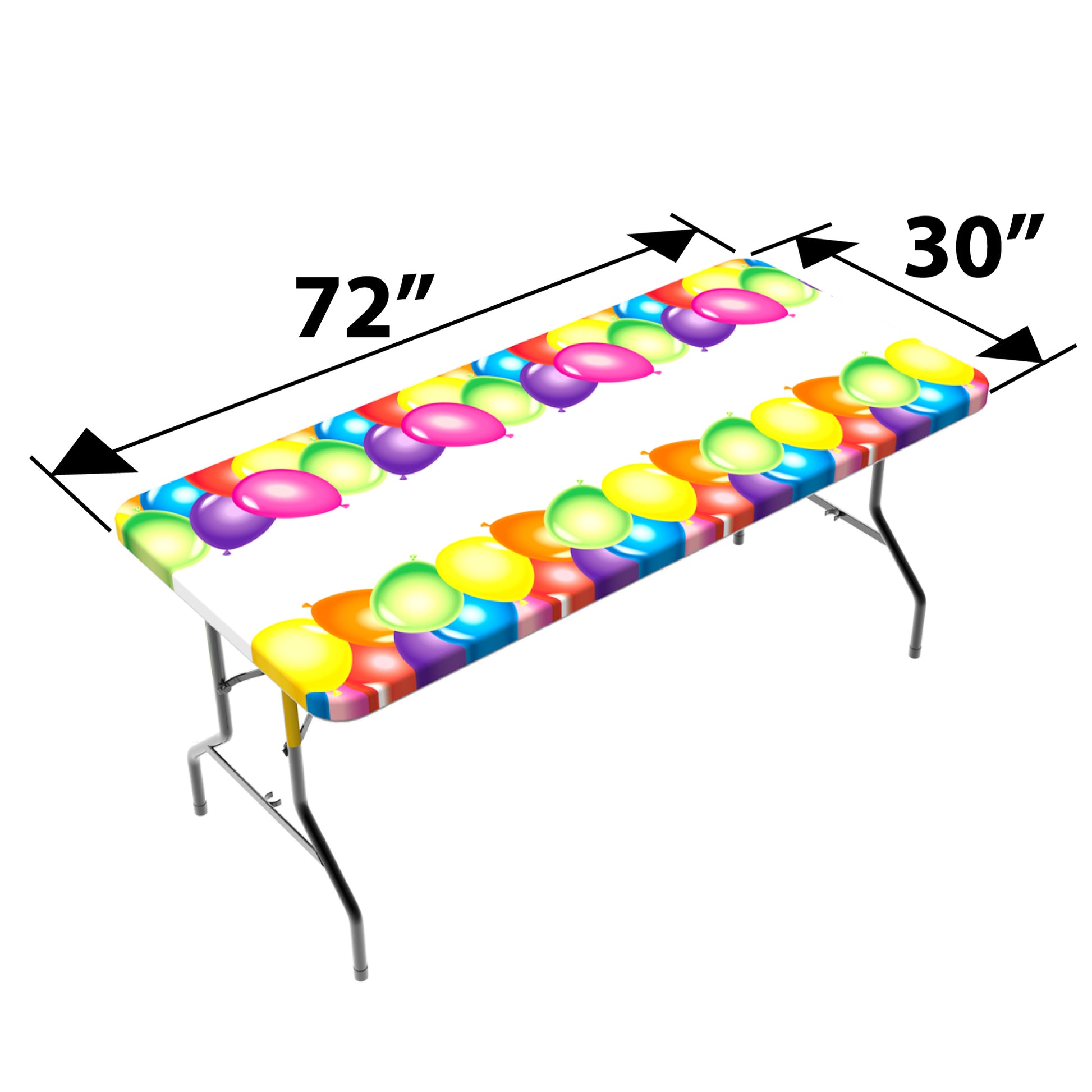 TableCloth PLUS 72" Balloons Fitted PEVA Vinyl Tablecloth for 6' Folding Tables displayed adorning a folding table