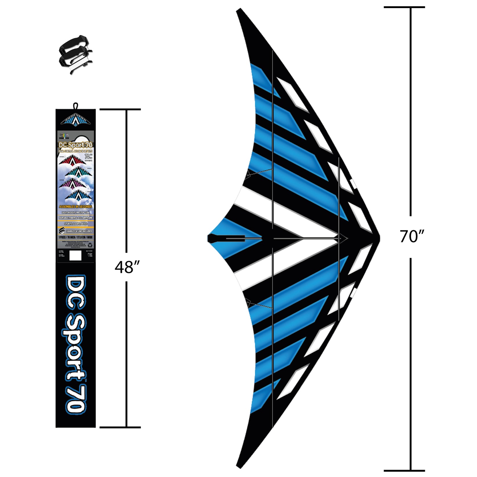 WindNSun DC Sport 70 Dual Control Ripstop Nylon Delta Stunt Kite, 70 i