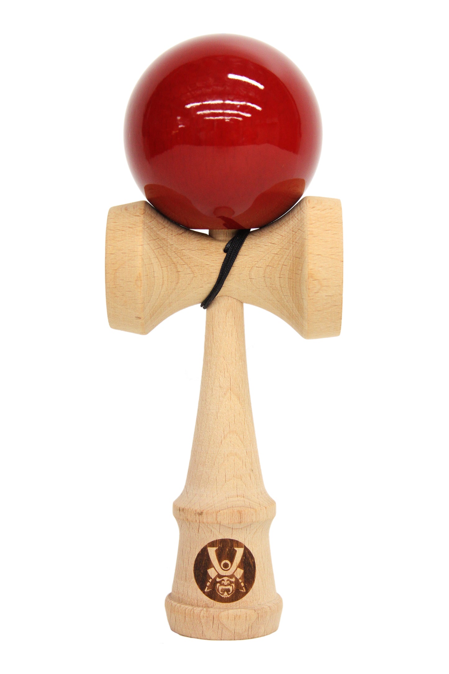 A natural light finished Bushido Kendama with Blood red ball