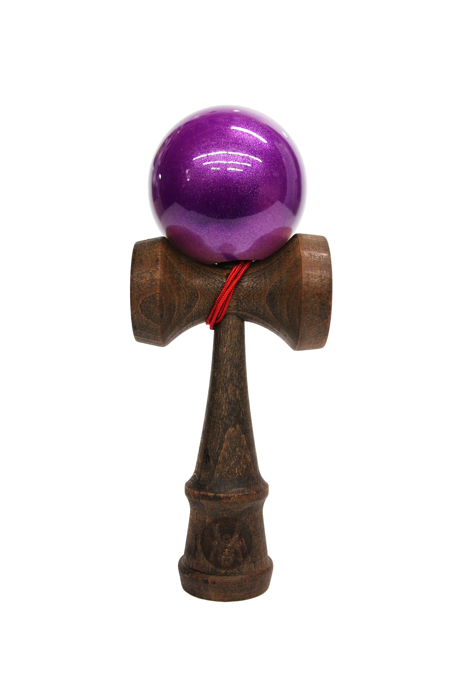 A dark finished Bushido Kendama with sparkle Cosmo purple ball