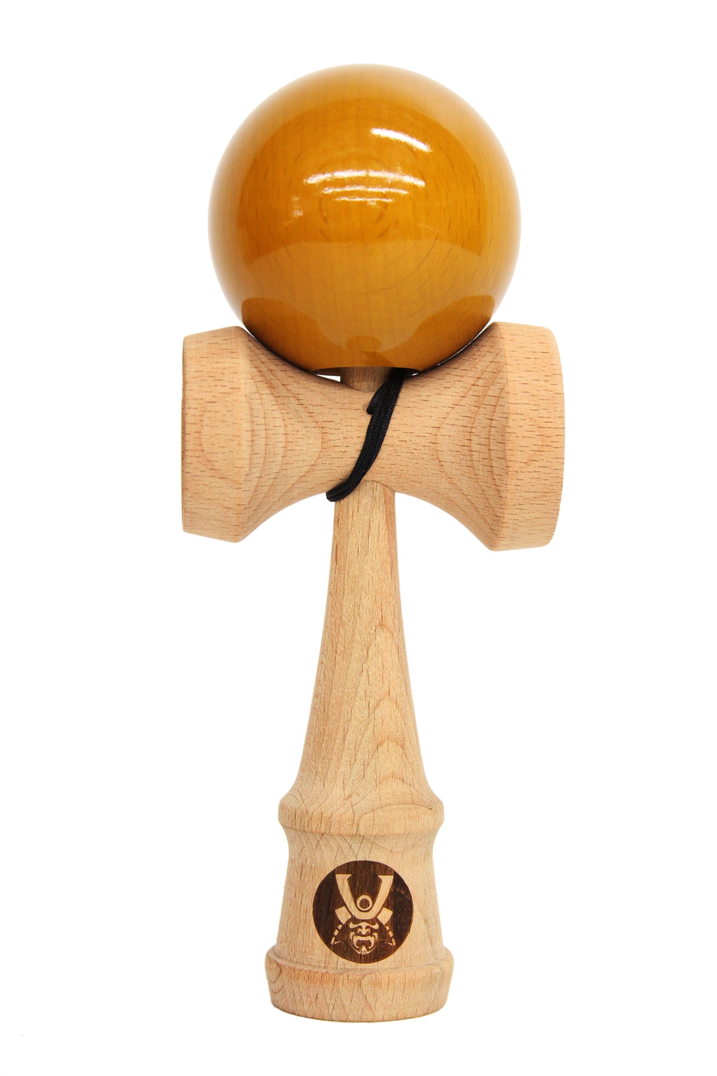 A natural light finished Bushido Kendama with Goldenrod yellow ball