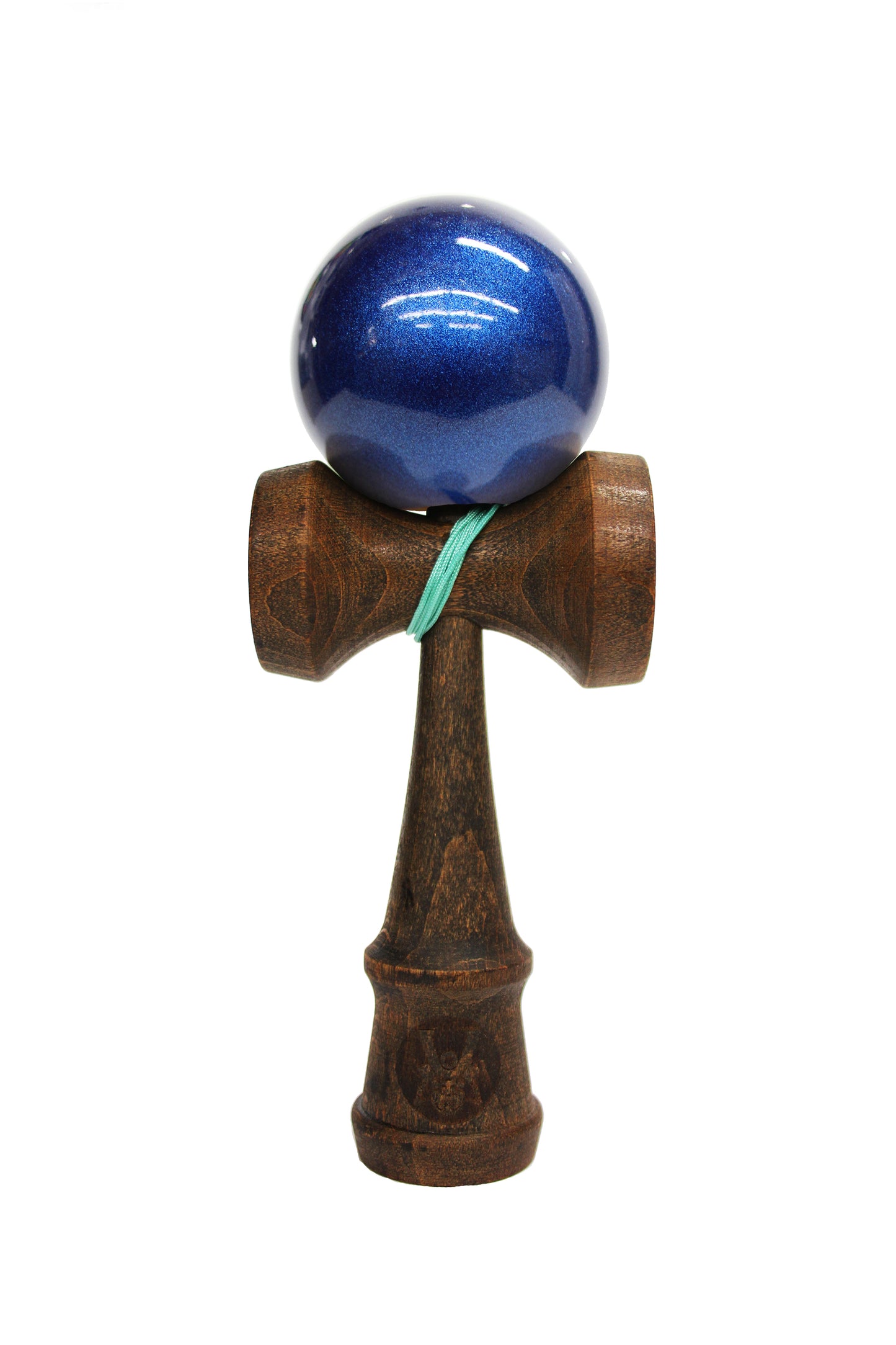 A dark finished Bushido Kendama with sparkle Nova blue ball