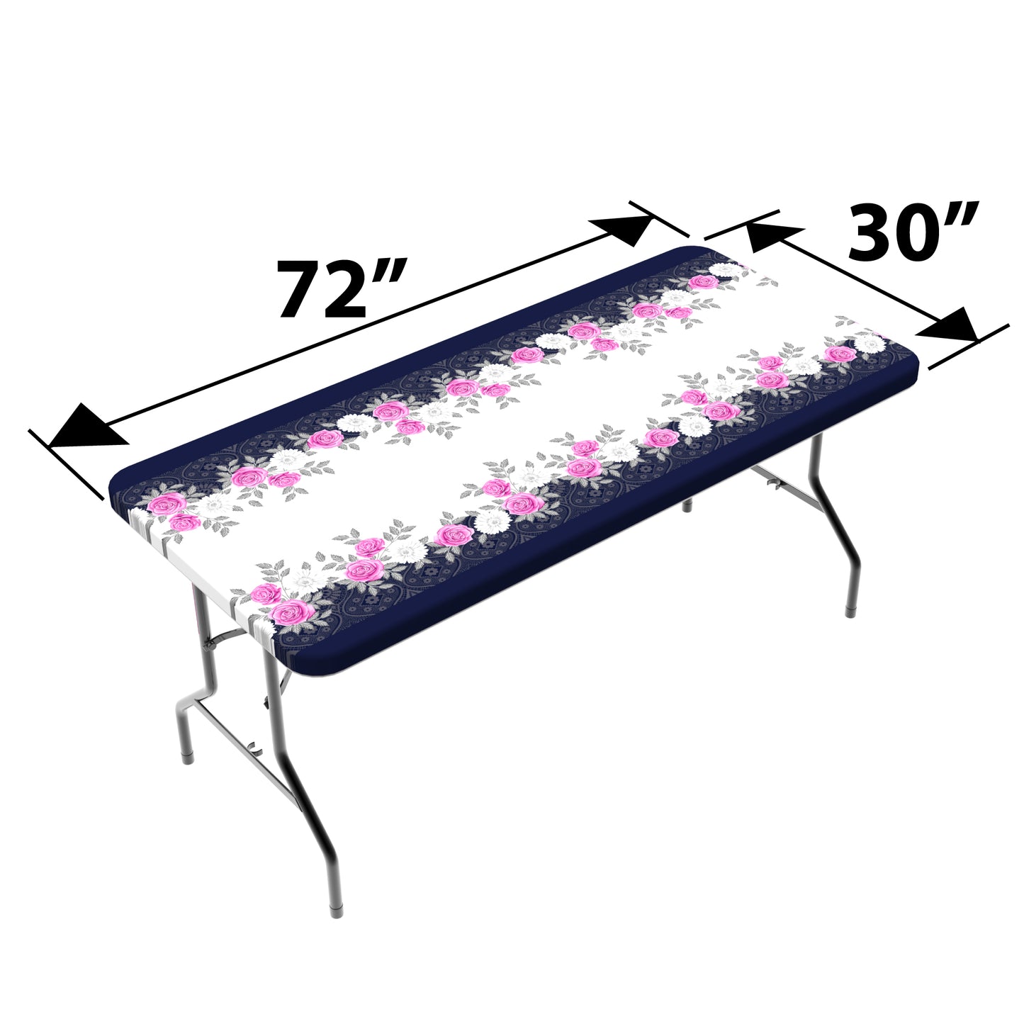 TableCloth PLUS 72" Roses Fitted Polyester Tablecloth for 6' Folding Tables displayed adorning a folding table