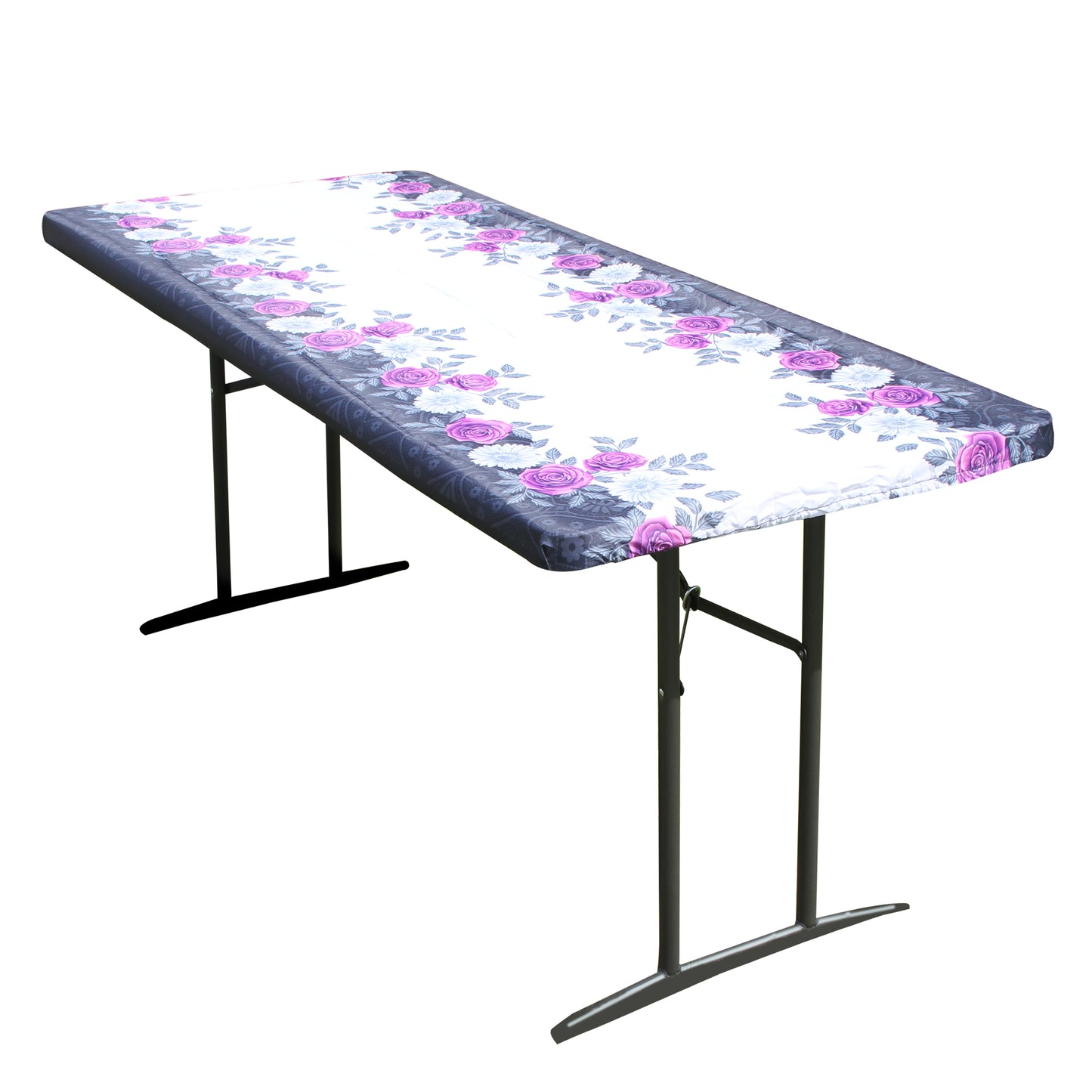 TableCloth PLUS 72" Roses Fitted Polyester Tablecloth for 6' Folding Tables is easy to clean, water proof, easy to install, and has an elastic rim