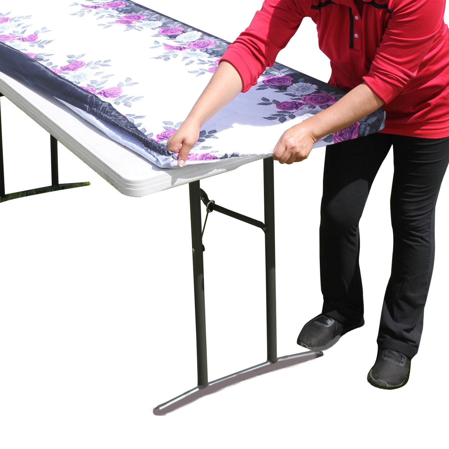 TableCloth PLUS 96" Roses Fitted Polyester Tablecloth for 8' Folding Tables Product Image