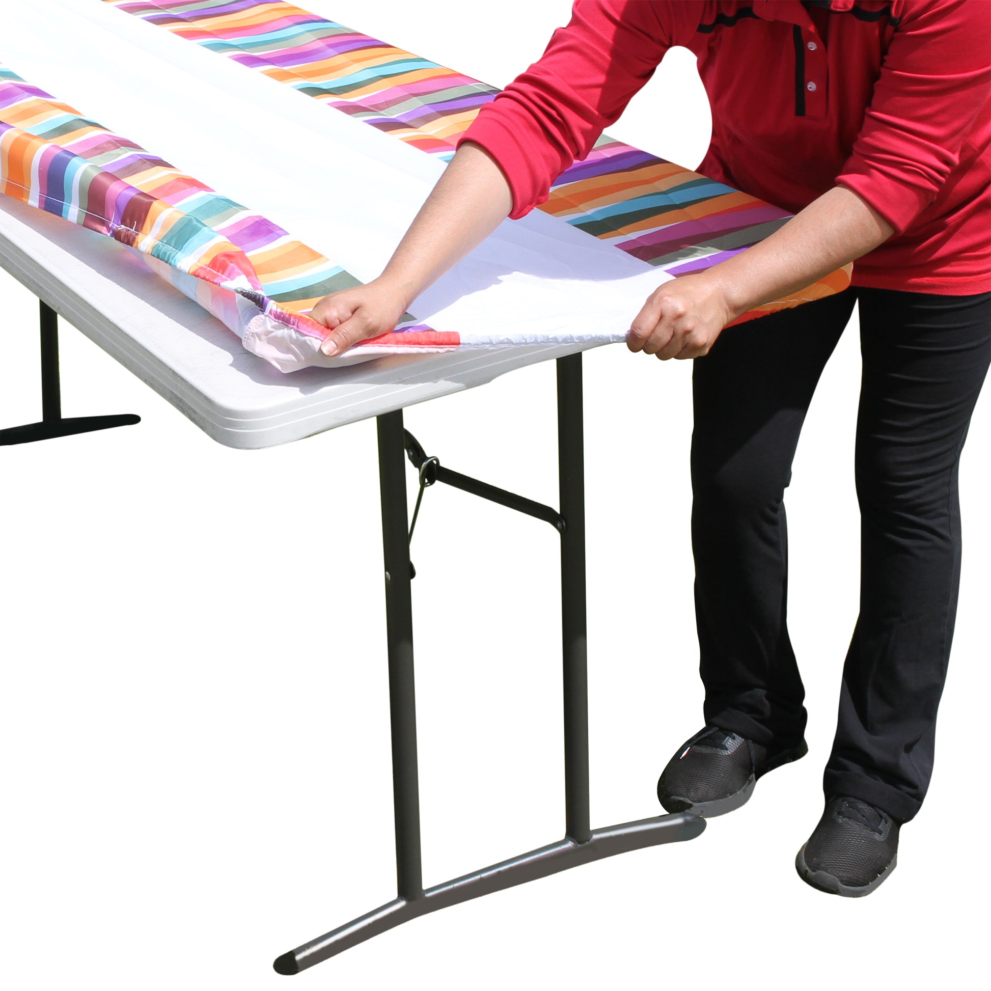 TableCloth PLUS 72" Laces Fitted Polyester Tablecloth for 6' Folding Tables is easy to clean, water proof, easy to install, and has an elastic rim