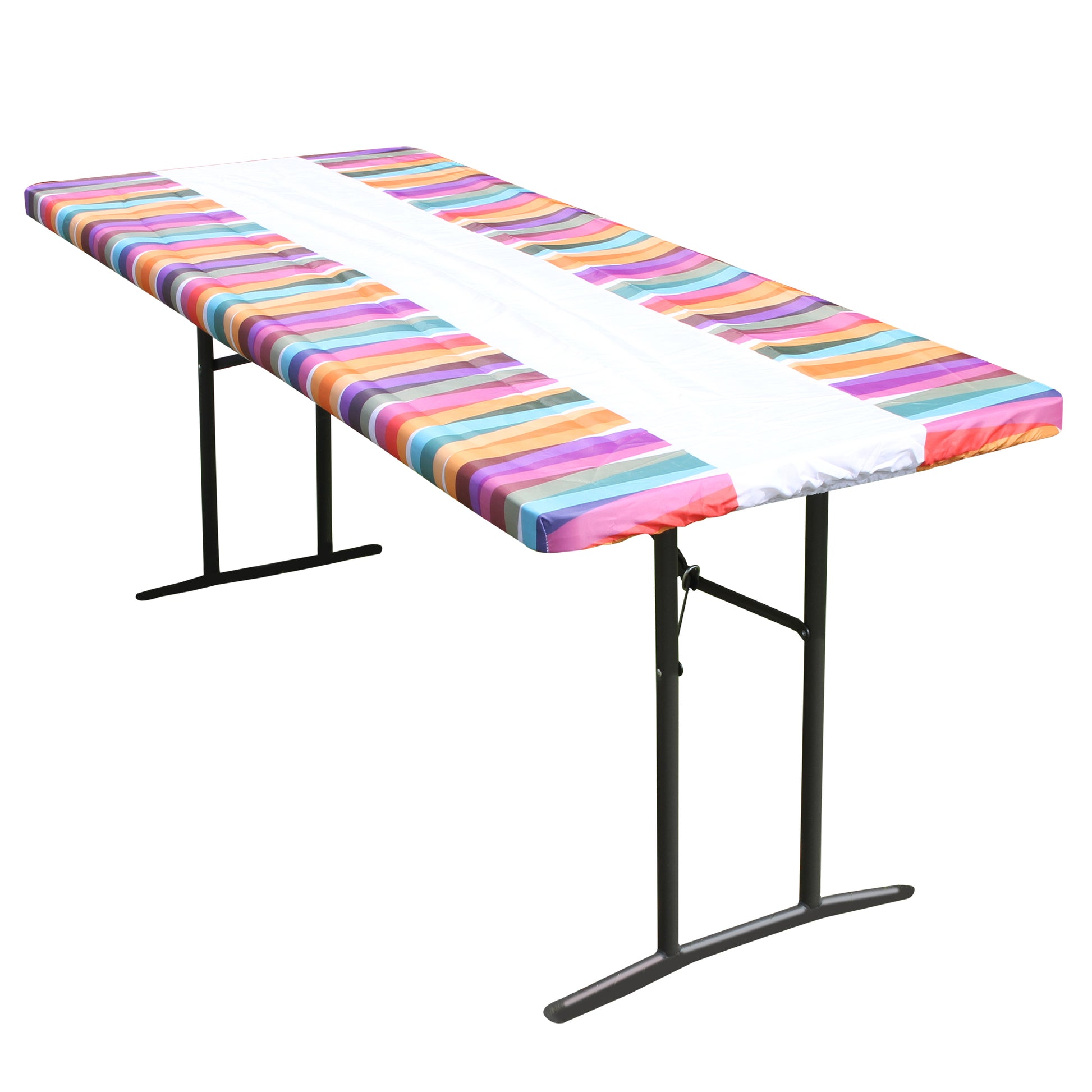 TableCloth PLUS 72" Laces Fitted Polyester Tablecloth for 6' Folding Tables is easy to clean, water proof, easy to install, and has an elastic rim