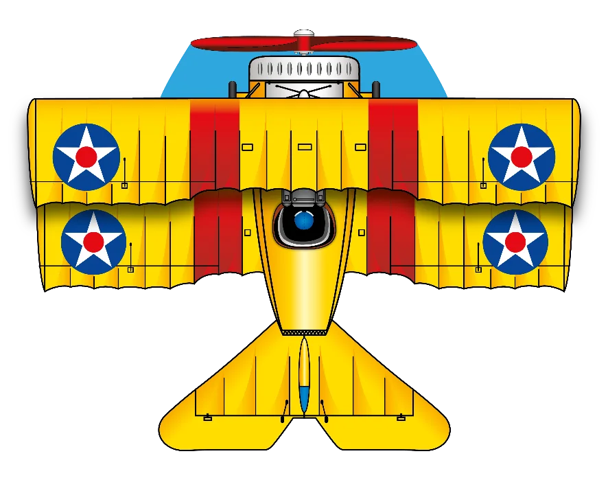 A yellow vintage airplane-shaped kite