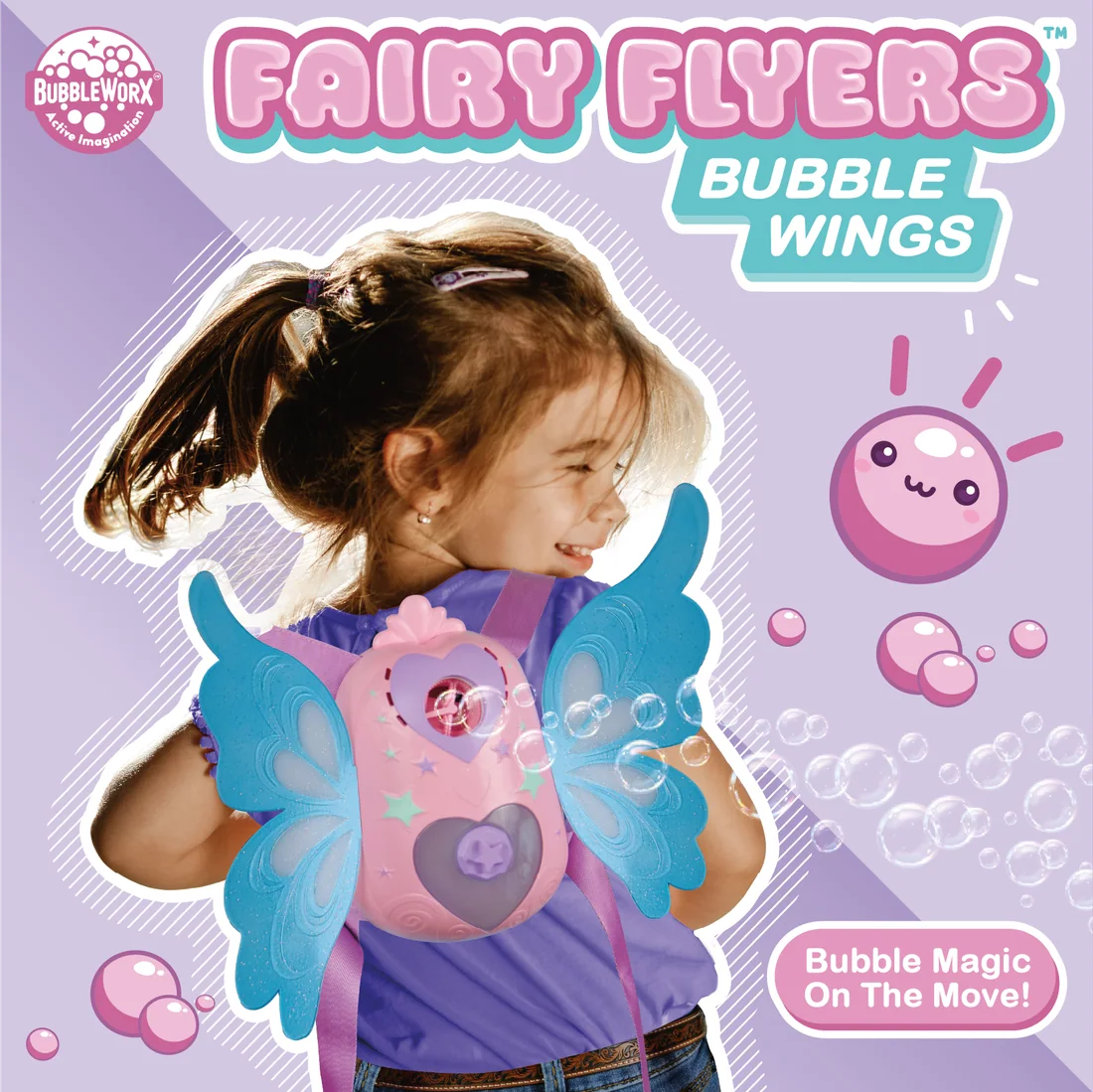 A child wearing Fairy Flyers bubble wings